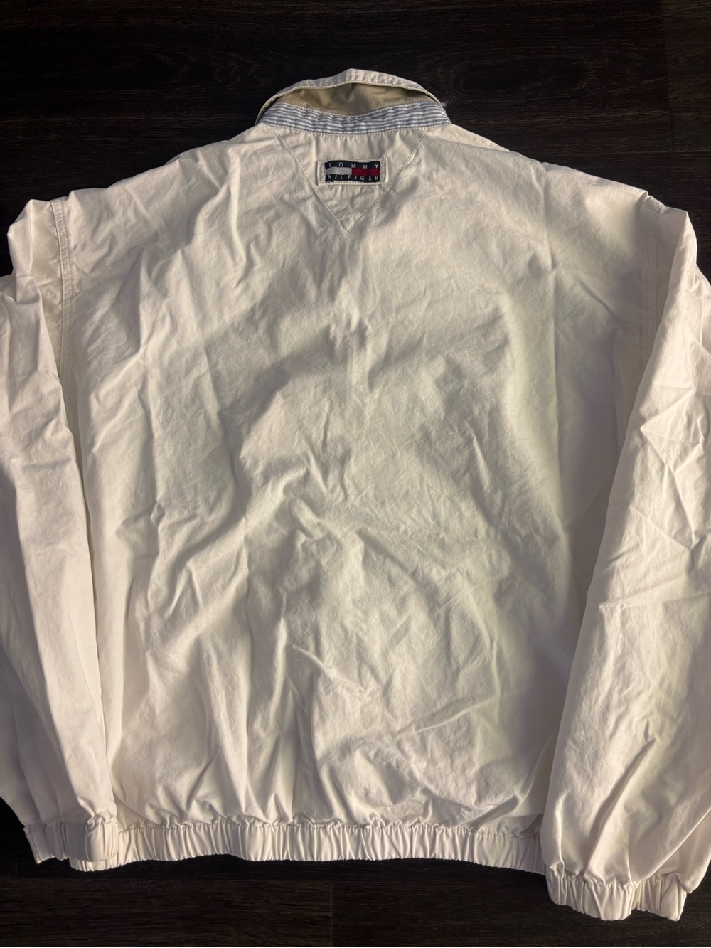 Vintage Tommy Hilfiger Jacket Mens L White Twill Bomber Collared Full Zip Logo - Picture 4 of 5